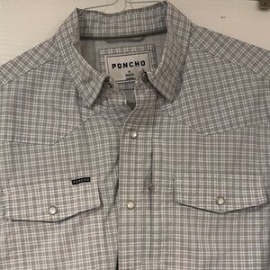 Poncho Men's Gray Checkered Casual Button Down Shirt